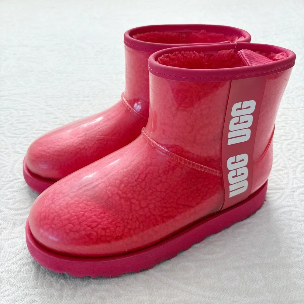 UGG Classic Clear Waterproof Mini Boot, Hibiscus Pink‎ Sz 6